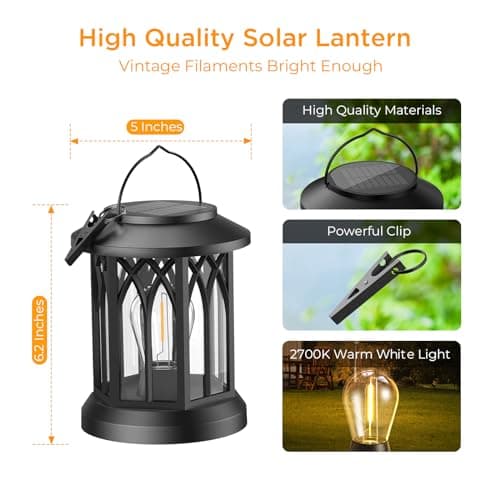 WdtPro 4 Pack Solar Lantern Outdoor Lights, Upgraded Bright Solar Lanterns Outdoor Waterproof, Hanging Solar Powered Lantern Over 12Hrs Lights for Outside Garden Yard Patio Tree Path Decor - Thumbnail 4