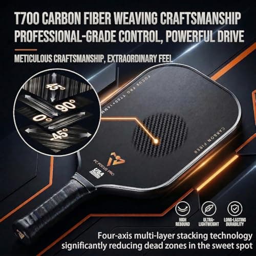 T700 Carbon Fiber Pickleball Paddles, Pickleball Set 16mm Pickle Ball Rackets with CMS Matte Surface Lightweight Honeycomb Core & Durable Edge Guard Protector Larger Sweet Spot - Thumbnail 4