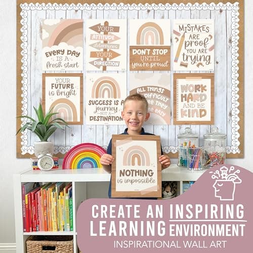 Hadley Designs Motivational Poster for Classroom Decor - 9 Growth Mindset Classroom Posters Elementary, Inspirational Wall Decor Middle School, Teacher Must Haves, Boho Bulletin Board Decorations - Thumbnail 4