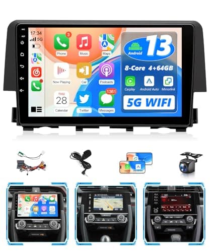 Wadpon 8Core Radio for Honda Civic 2016-2021 Touch Screen for Civic Stereo Apple CarPlay Android Auto, FM WiFi HiFi GPS Bluetooth 5.1 RDS DSP Voice Control SWC Camera,9IN,4G+64G,No Digital Amplifier - Image 1