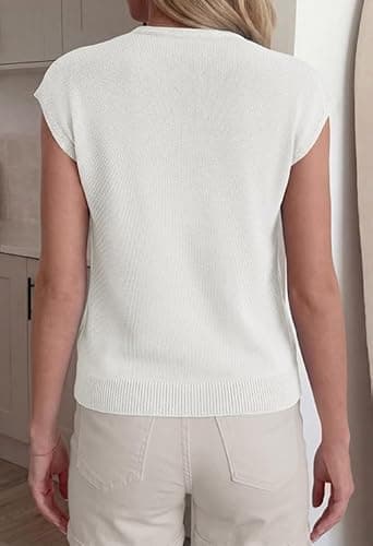 BTFBM Sweater Vest Women V Neck Cap Sleeve Button Down Knit Tops Spring Summer 2026 Loose Lightweight Cardigan Vests(White, Large) - Thumbnail 3