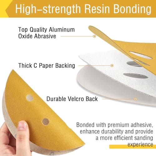 6-Inch 6-Hole Sanding Discs Hook and Loop, 60 Grit Sandpaper for Random Orbital Sander, 70 PCS Sand Paper for for Automotive and Woodworking Lijas Automotriz - Thumbnail 2