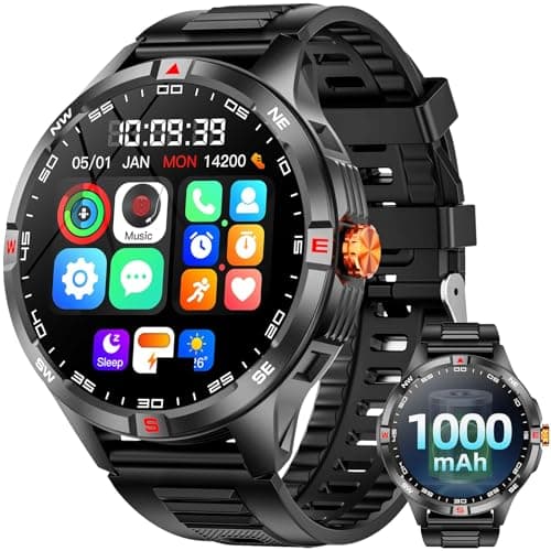 Military Smart Watches for Men , Smartwatch with 1000 mAh Battery, 1.46" HD Screen with Answer/Make Call, Multiple Sport Modes Men's Fitness Tracker Watch for Android/iPhone,Heart Rate/Sleep Monitor - Image 1