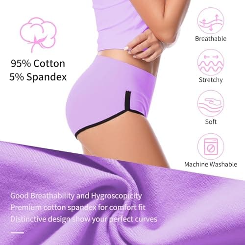 CAILECOTTON Womens Underwear Cotton Underwear for women High Waisted Full Coverage Brief Soft Stretch Breathable Everyday Hipster Ladies Pantie Comfy Briefs - Multi 5 pack - Thumbnail 4