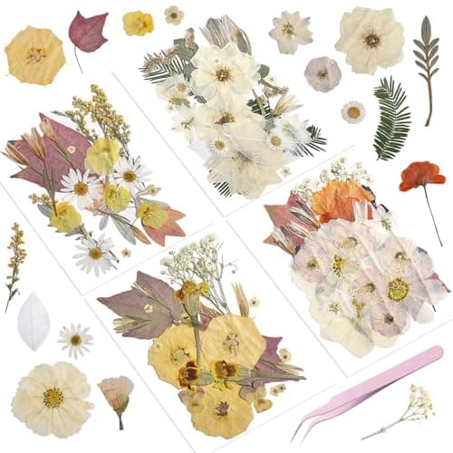 Yuboo 100Pcs Boho Dried Flowers for Resin, DIY Gifts, Yellow Real Natural Pressed Flowers for Art Crafts, for Scrapbooking Candle Soap Phone Case Frame Jewelry, with Tweezer - Image 1