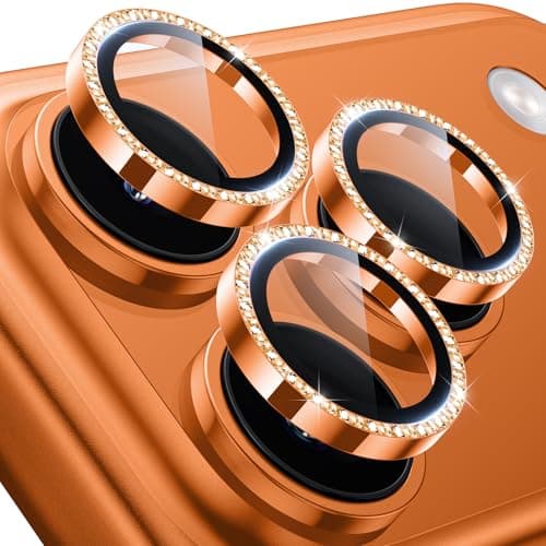 Hoerrye for iPhone 17 Pro Max/17 Pro Camera Lens Protector - [Top 9H+ Tempered Glass - 12FT Military Grade] HD Camera Screen Protector Cover Accessories Case Friendly,Glitter Cosmic Orange - Image 1