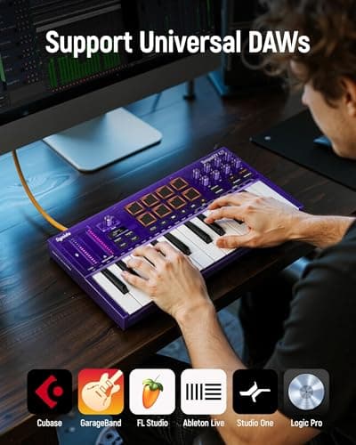 Synido 25 Key USB MIDI Keyboard Controller with Drum Pads, Professional Mini Midi Keyboard with OLED Screen, Beat Maker Machine for Music Production, Purple, TempoKEY K25 - Thumbnail 6