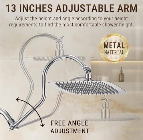 G-Promise 14 Inches Shower Heads with Massage Mode Handheld Sprayer Combo, 3 Way Metal Extended Diverter and Metal Adjustable Extension Arm, Stainless Steel Hose - Thumbnail 3