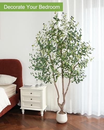 Sillaff Olive Tree 6FT Fake Tree Large Artificial Tree Indoor Faux Plants with Pot, Nearly Natural Olive Branches and Fruits for Living Room Home Office Decorations - Thumbnail 3