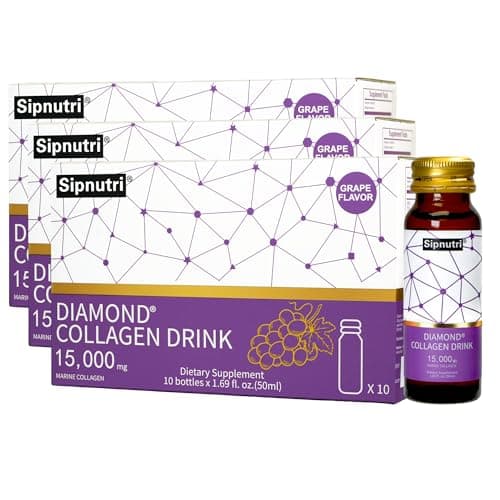 Sipnutri Diamond Collagen Drink -15,000mg Marine Collagen Peptides Liquid Shots for Women & Men, Hydrolyzed with Vitamin C & Pomegranate, Grape Flavor, Supports Skin, Hair & Nail Health-1.69 fl oz x30 - Image 1