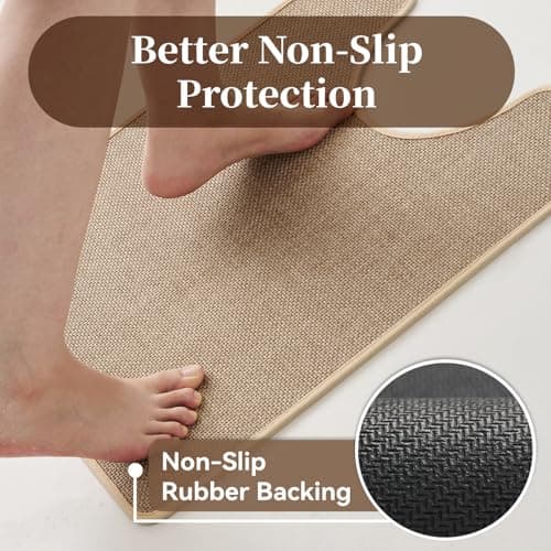 MontVoo Toilet Rugs U-Shaped, Ultra Thin Non Slip Contour Bathroom Rugs,Rubber Backing Washable Contour Bath Rugs for Toilet Mat,20''x24'',Beige - Thumbnail 4