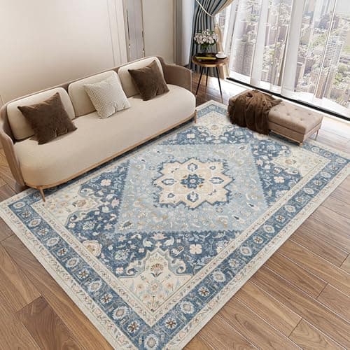 HiChiclife Runner Rug, Traditional Vintage Long Rug for Hallway Kitchen,5'x 7' Blue - Image 1