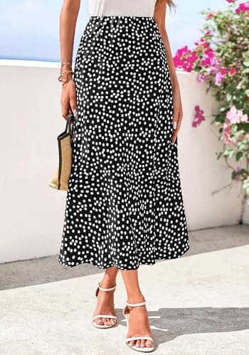 BTFBM Satin Skirts for Women 2025 Fall High Waisted A-Line Leopard Print Cocktail Wedding Long Silk Summer Midi Skirt(Polka Dot Black White, Large) - Thumbnail 5
