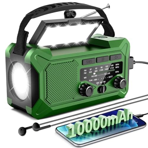 Emergency Hand Crank Weather Radio,Toolchums 10000mAh AM/FM/NOAA Solar Powered Radio with Phone Charger, USB Charged, LED Flashlight Reading Lamp Headphone Jack, SOS Alarm - Image 1