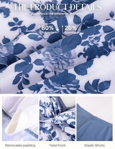 Hanna Nikole Womens Vacation Outfits 2025, Push Up Tankini Sets with Shorts, Flowy Loose Fit Beachwear White Base Blue Floral L - Thumbnail 5