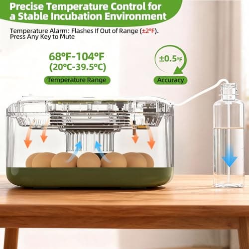 Automatic 12 Egg Incubator - Digital Temperature/Humidity Display, Hatch Day Countdown, Auto Egg Turner & Candler with 360° View for Hatching Chicken, Duck, Quail Eggs - Thumbnail 3