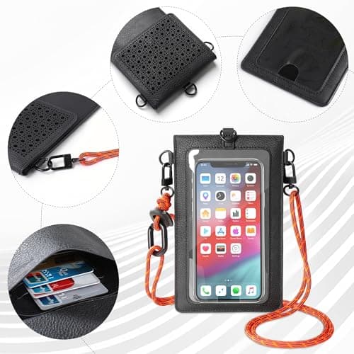 SHOMICO Small Crossbody Bags for Women, Faux Leather Cell Phone Purse Crossbody, Cross Body Purse with Touchable Clear Phone Window & Charging Port, Purses with Orange Adjustable Crossbody Strap - Thumbnail 6