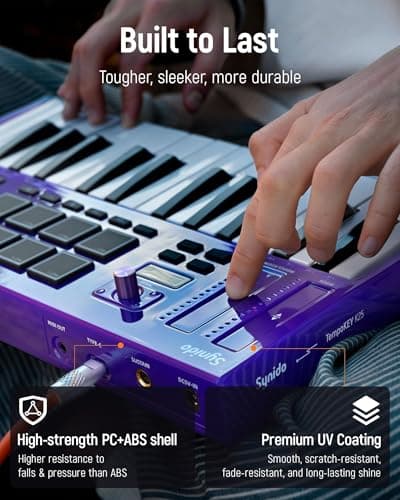 Synido 25 Key USB MIDI Keyboard Controller with Drum Pads, Professional Mini Midi Keyboard with OLED Screen, Beat Maker Machine for Music Production, Purple, TempoKEY K25 - Thumbnail 5