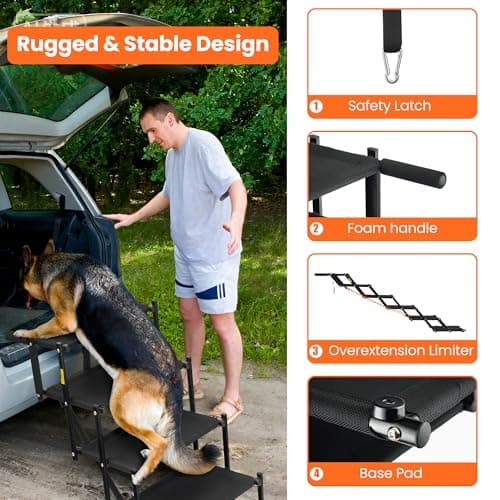 AeedWisp Dog Stairs for Large Dogs, Heavy Duty Foldable Dog Steps for Car Truck Non-Slip Surface Pet Stairs Ramp Supports up to 150 lbs, 6 Steps - Thumbnail 5