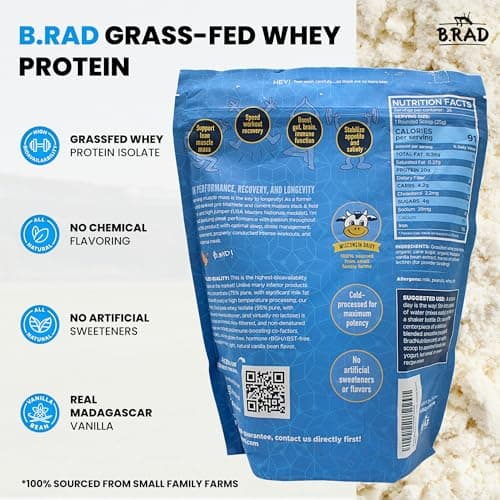 B.rad Grass Fed Whey Protein Isolate | Ultra-Pure, All-Natural, Clean Ingredients | 2 Pounds | 100% USA Sourced | Vanilla Bean - Thumbnail 2