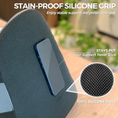 MXPOLY Lumbar Support Pillow for Office Chair & Car - All-Season Adaptive Memory Foam, Ergonomic Back Support for Lower Back Pain Relief, Stay-Put Non-Staining Silicone Grip (Gray) - Thumbnail 3