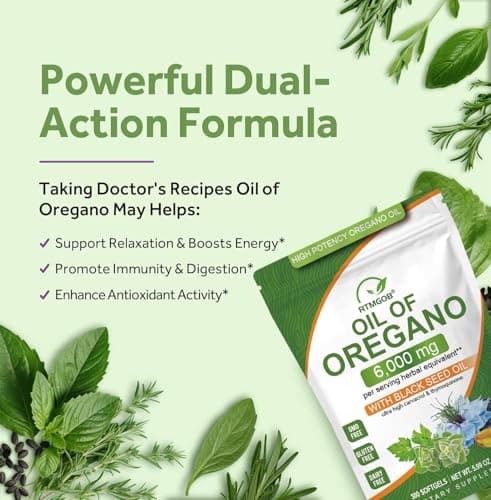 RTMGOB Oil of Oregano Softgels with Black Seed Oil Supplements,2 in 1 Oregano Supplement for Immune Health |Retains High Concentrated Carvacrol & Thymoquinone,Non-GMO-300 Softgels - Thumbnail 4