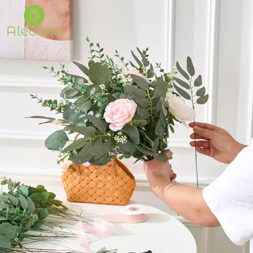 Alecono 100pcs Mixed Eucalyptus Leaves Stems Bulk, 4 Kinds Artificial Greenery Stems Faux Sliver Dollar Fake Greenery for Centerpieces Wedding DIY Bouquets Floral Arrangement Party Decor - Thumbnail 6
