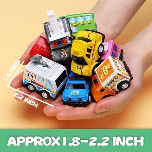 18 Pack Assorted Pull Back Car Toys for Kid with Storage Organizer Box, Mini Model Vehicle Set with Display Case for Child Toddler, Small Play Truck Bulk for Boy and Girl Party Favors, Birthday Gift - Thumbnail 5