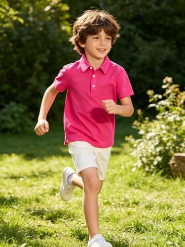 Cozople Boys Polo Shirt Quick Dry Performance Golf Shirt Short Sleeve Casual School Uniform Tops for Kids, Neon Pink,Size 9-10 - Thumbnail 4