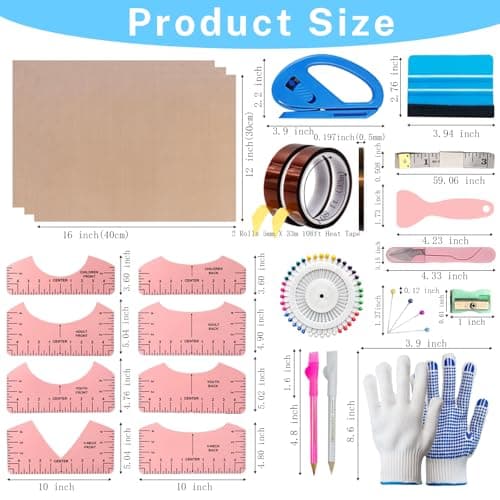 Sublimation Shirt Tool Kits, 8 T Shirt rulers, 3 Pack Teflon Sheet for Heat Press 12 x 16in, Heat Resistant Gloves with Silicone Bumps, 2 Rolls Heat Resistant Tape - Thumbnail 2