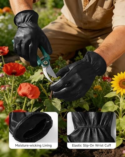 OZERO Leather Garden Gloves: Soft Breathable Deerskin Gloves (Black, XL) - Thumbnail 6