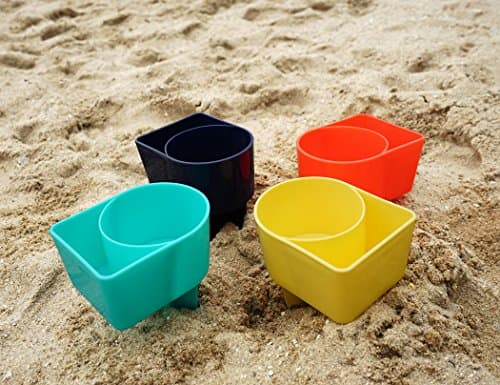 Home Queen Beach Cup Holder with Pocket, Multifunctional Sand Cup Holder for Beverage Phone, Beach Accessory Drink Sand Coaster, Set of 4 (Navy, Teal, Yellow and Orange) - Thumbnail 5