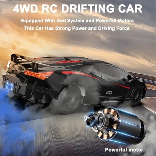 Remote Control Car RC Drift Car 1:16 Scale 4WD 18KM/H High Speed Model Vehicle 2.4GHz with LED Lights Spray Rubber Tire Racing Sport Toy for Adults Boys Girls Kids Gift 2Pcs Rechargeable Batteries - Thumbnail 3