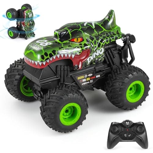 DYODYORC Remote Control Car, 2.4Ghz All Terrain Dinosaur Monster Truck Toys, RC Truck with Music, 3 Lighting Effects, 360 Stunt Capable, 2 Batteries Ready to Run, Toy Gifts for Boys and Girls (Green)