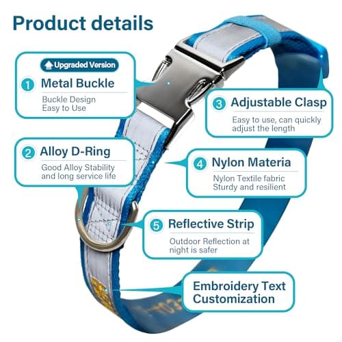 Reflective Personalized Dog Collar - Custom Embroidered Dog Collars with Pet Name and Phone Number for Boy and Girl Dogs, 4 Adjustable Sizes, XSmall,Small, Medium and Large (Metal Buckle) - Thumbnail 3