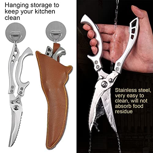 ANDONG Upgrade Heavy Duty Stainless Steel Kitchen Scissors - Professional Poultry Shears for Bone, Meat, Chicken, Fish, Turkey, Vegetables,Spring Loaded Multipurpose Ultra Sharp Utility Scissors - Thumbnail 4