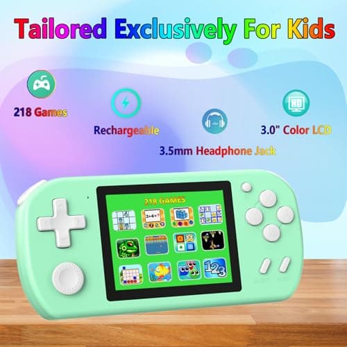 TEBIYOU Handheld Games for Kids Built-in 218 Video Games, Portable Kids Travel Toys for Ages 4-13 with Rechargeable Battery 3.0" HD Screen, Mini Gaming Player Birthday Gifts for Boys Girls (Cyan) - Thumbnail 2