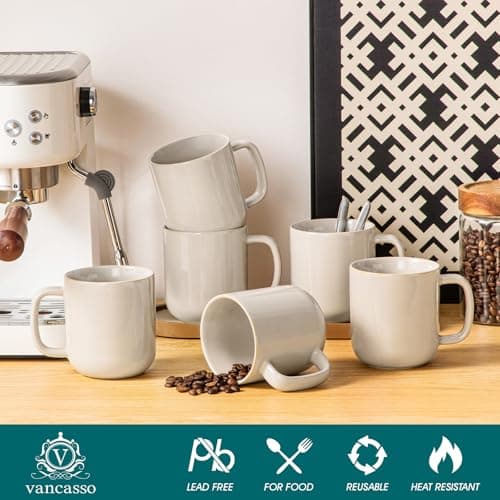 vancasso 16 oz Coffee Mugs Set of 6, Large Ceramic Mug with Handle, Unique Glaze Coffee Cups for Latte, Cappuccino & Hot Cocoa, Dishwasher & Microwave Safe, Gray, Series PLAYA - Thumbnail 3