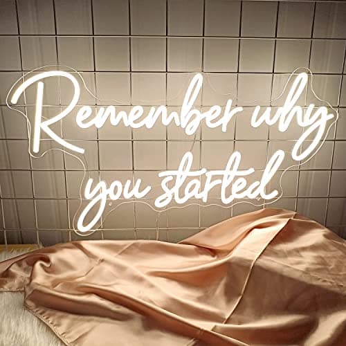 Remember why you started Neon Sign, Warm White LED Neon Light for Wall Decor, Light Up Sign for Wedding, Engagement, Graduation party Man Letters LED Signs Bedroom Club Office Hotel Pub Café