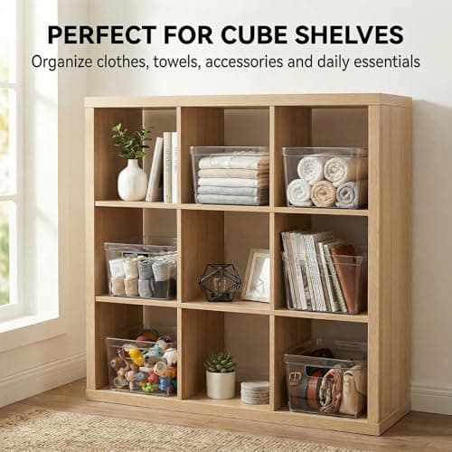 MOONEDGE 4-Pack Clear Plastic Storage Bins — Open-Top PET Organizers, 10" x 10" x 6" Storage Containers Ideal for Pantry, Fridge, Shelf and Counter Organization, Small Storage Bins for Home - Thumbnail 2