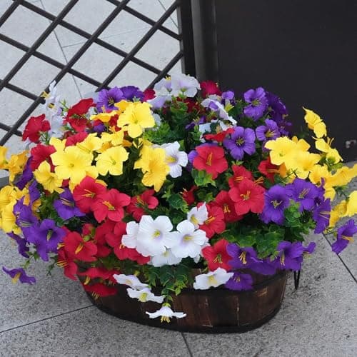 Vemander Artificial Flowers for Outdoors Fake Plants Outside Decoration, 12 Bundles Silk Petunia with Eucalyptus UV Resistant Realistic Faux Flowers for Outdoor Planters Garden Balcony (4 Color) - Image 1