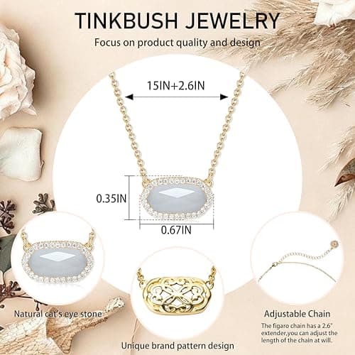 Tinkbush Pendant Necklace for Women,Simple and Elegant,Adjustable Chain,14K Gold Plated with 1 Delicate Cluster Stone,Gift Bag and Jewelry Box,Christmas Birthday Party Gift For Women (HEXAGON-WHITE OPAL) - Thumbnail 3