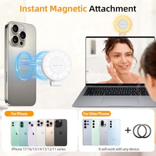 Magnetic Selfie Light for iPhone with Mirror Foldable Magnetic Fill Light with Sticky Ring for Android Rechargeable Portable Phone Ring Lights for Selfies, Video, Makeup, Vlog, Tiktok, CRI95 - Thumbnail 4
