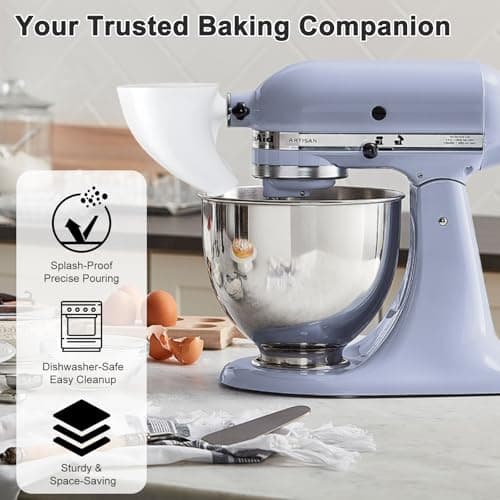 Flour Funnel for KitchenAid Tilt-Head Mixer – Anti-Splash Hands-Free Attachment, Fits 4.5–5 Qt Models, Dishwasher-Safe Baking Tool for Dry & Wet Ingredients - Thumbnail 2