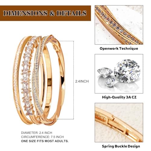 3 Pack 18K Gold Plated Bangles Bracelet Set for Women, Dainty Vintage Trendy Fashion Jewelry, Ideal Gift for Birthday Christmas Valentine's Day Mother's Day for Girlfriend Wife Mom Sister - Thumbnail 3
