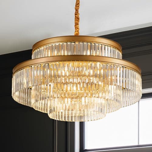 brfaixla 31.5" 18-Light Modern Crystal Chandelier Light Fixture Large 4-Tier Gold Luxury Glam Chandeliers for Dining Room Round Hanging Pendant Lighting for Living Room Kitchen Bedroom Foyer Lobby