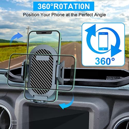 DIAMOOKY Phone Mount for 2018-2023 Jeep Wrangler JL JLU and 2020 2021 2022 2023 Gladiator JT Dash Multi-Mount Phone Holder w/Storage Tray Accessories, Not for Wrangler 4xe - Thumbnail 2