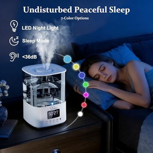Azaeahom Smart Humidifiers for Bedroom, Top Fill 4L Cool Mist Air Humidifier for Large Room, Essential Oil Diffuser App Control, Fast Symptom Relief, Nightlight, 12H Quiet Runtime for Baby, Plant - Thumbnail 5