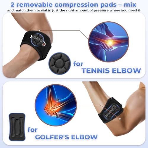 Oberlet Tennis Elbow Brace for Men Women with Tendonitis for Elbow Pain Relief - Adjustable Strap with Two Removable Gel Pads, Golfers Elbow Brace, Counterforce Arm Forearm Support Band - Black 1 Pack - Thumbnail 2