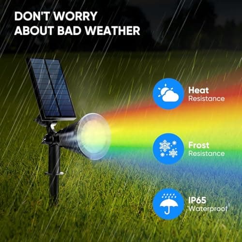 KEV Solar Spot Lights Outdoor,18 LEDs Color Changing RGB Solar Flood Lights with 8 Modes &IPX65 Waterproof,Halloween Solar Spotlight for Driveway/Backyard/Landscape/Tree(Multicolor,2 Pack) - Thumbnail 6